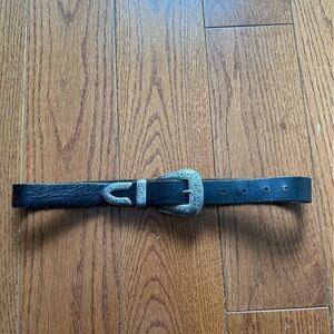 Black Leather Belt with Silver Buckle